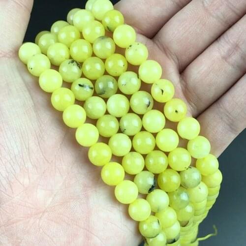 Natural Angelite Stone Yellow Moss Beads Smooth Round Loose Spacer Bead For Making Jewelry DIY Bracelet 15'Strand 4/6/8/10/12mm