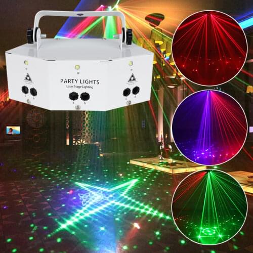 DJ Disco 9 Holes Laser Projection Stage Light LED Music Sound Control Light RGB Beam Strobe Lamp for Bar KTV Decoration Party