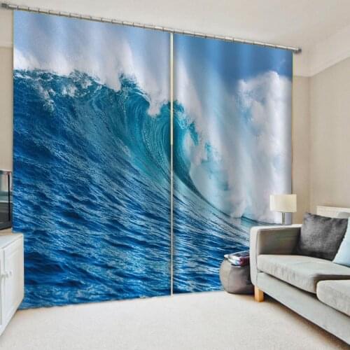 Photo 3D Curtains for Living Room Window blue waves curtains 3D Window Curtains For Living Room Bedroom