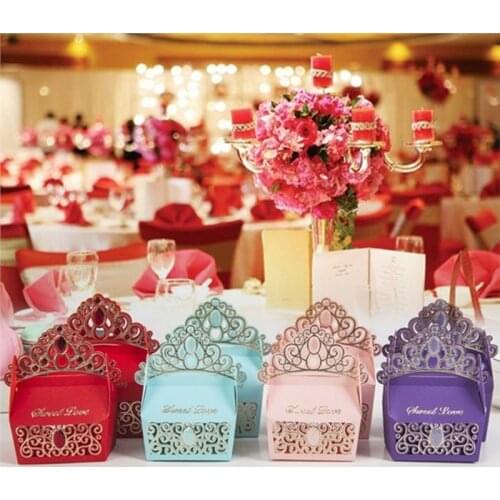 50Pcs Crown Shaped Candy Box Wedding Ceremony Favors Birthday Valentines Day Gift Case