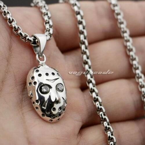 Halloween Jason Hockey 925 Sterling Silver Mens Biker Punk Pendant 8C009