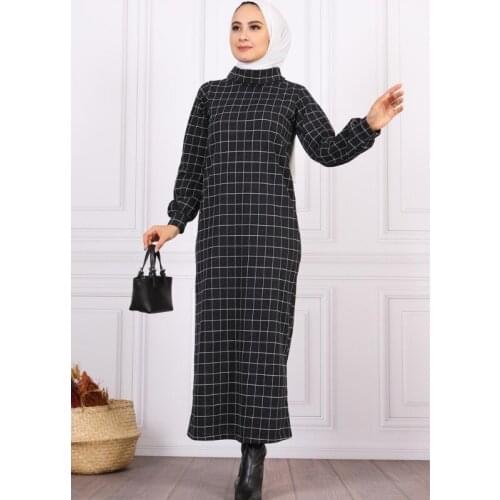 Turtleneck Patterned Hijab Dress European Clothing Turkish Clothes For Women Autumn Garment Hijab Eid Moroccan Tagine 3abaya