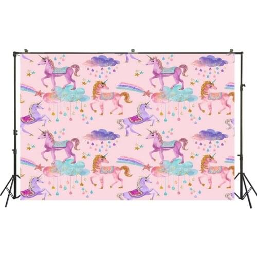 HUAYI Photography Background Cartoon Unicorn Girls Vinyl Baby Shower Birthday Party Child Photocall Backdrop Photo Studio W-067