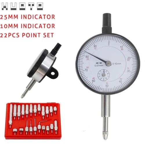 Dial Indicator 0-10mm 25mm 30mm Lug Back Test Gauge and 22pcs Anvil Point Set Thread M2.5 4-48 thread Measuring Tool
