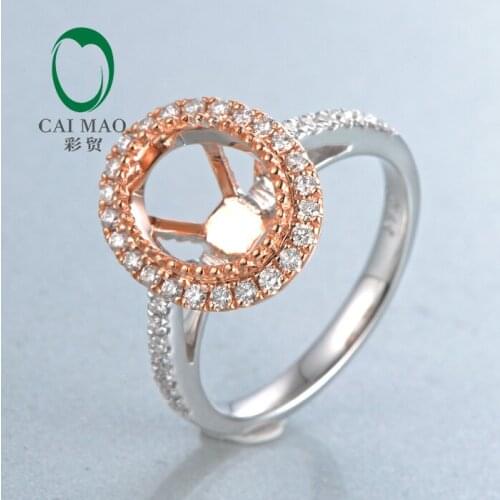 Free shipping 18K Rose and White Gold Oval Cut 7x9mm Engagement Wedding Diamond Semi Mount Ring Setting