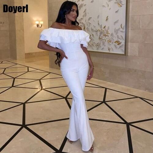 White Off The Shoulder Jumpsuit Women Elegance Summer Long Rompers Sexy Jumpsuit Clubwear Party One Piece Overalls for Women