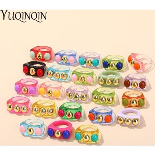 Korean Geometric Transparent Resin Acrylic Rings for Women Size 8 Big Rings Minimalist for Teen Girls 2021 Trend Jewelry Gifts