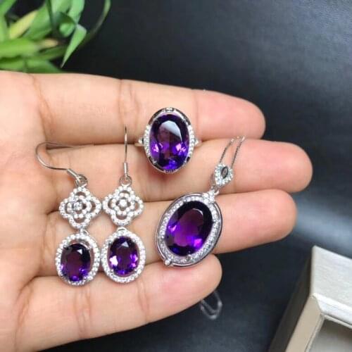 Beautiful blaze, 925 silver, Brazil Amethyst suit, large gemstone, amazing effect