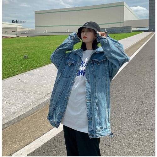 Women turndown collar coat female denim jacket loose early spring ins oversize jacket top new spring and autumn