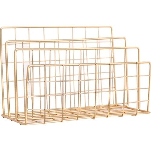 Metal Grid Wrought File Rack Desktop Storage Rack Bookshelf Organizer Holder Record Rack Document Shelf Dormitory Office Supply
