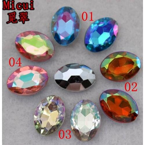 Micui 100pcs 10*14mm AB Color Oval Pointback Acrylic Rhinestones Diy Beads For Clothing Garments Phone Bags ZZ359