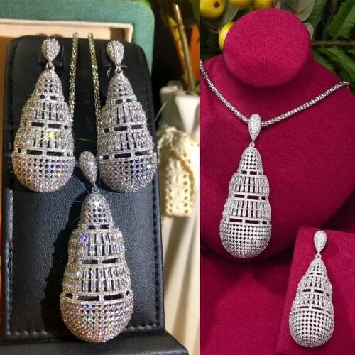 Missvikki Luxury Women Wedding Top AAA Crystal Waterdrop Pendant Earrings Necklace Jewelry Set New Design Fashion Shiny Gift