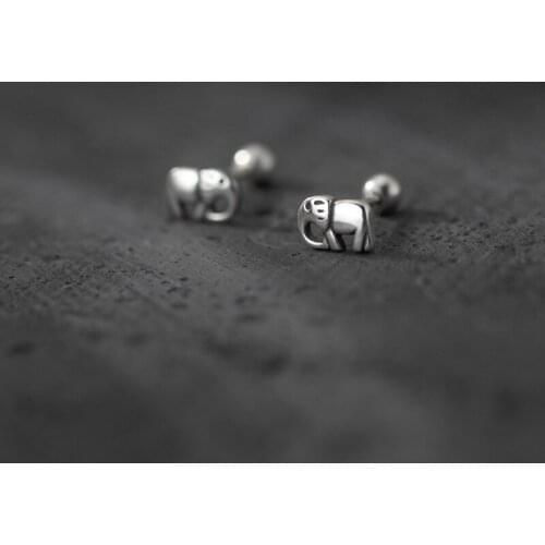 MloveAcc Real 925 Sterling Silver Mini Elephant Stud Earrings Screw-back Vintage Lucky Animal Jewelry for Women Girls Students