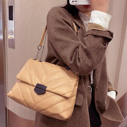 Lady Shoulder Handbag Leather Chain Tote Fashion Lattice Pattern Messenger Trunk Popular Simple Female Daily Bag