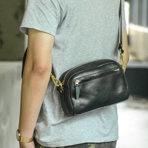 Fashion high quality natural real leather men summer lightweight multi-pocket shoulder bag daily outdoor hot sale diagonal bag
