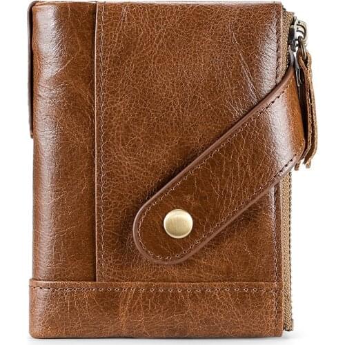 Mens Leather Wallet RFID Blocking Purses Card Holder Coin Purse Zipper Short Wallet Men High Quality