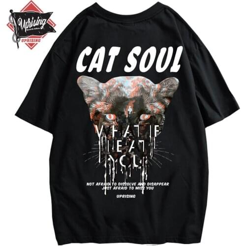New Novelty luxury Men Ferocious cat stripe T Shirts T-Shirt Hip Hop Skateboard Street Cotton T-Shirts Tee Top Top kenye