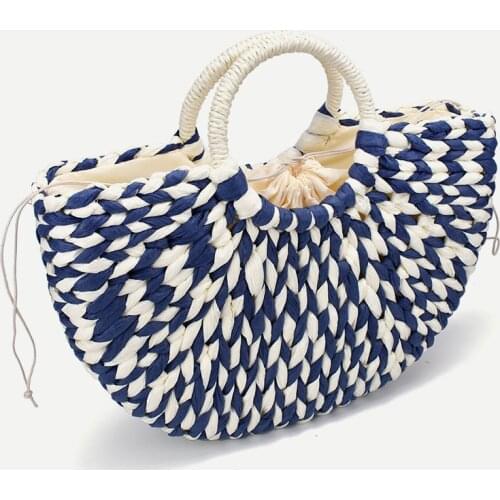 2019 New Women round bucket semicircle straw bag handmade net color woven basket rattan handbag
