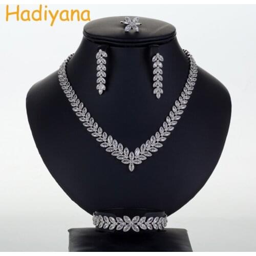Hadiyana New Sparkling Wedding Bridals Jewelry Set Fashion Eye Type Cubic Zircon Crystal 4pcs Jewelry Bridal Set For Women CN710