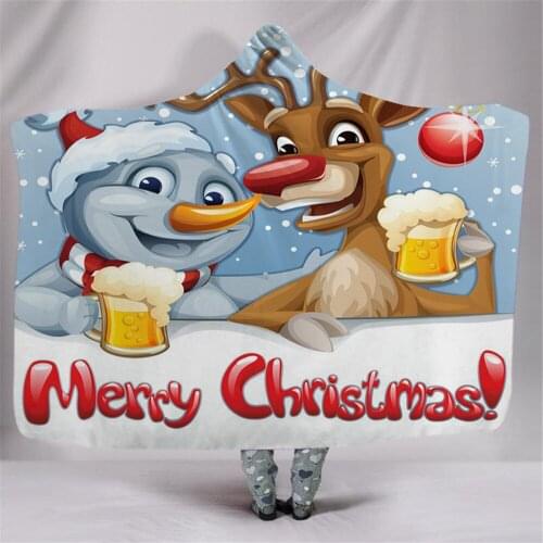 3D Christmas Tree Santa Claus Hooded Blanket Sherpa Fleece Pattern Wearable Plush Throw Blanket On Bed Sofa Thick Warm