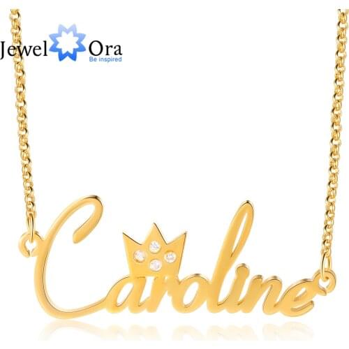 JewelOra Customized Name 925 Sterling Silver Crown Necklaces for Women Personalized Nameplate Necklace with Cubic Zirconia Gift