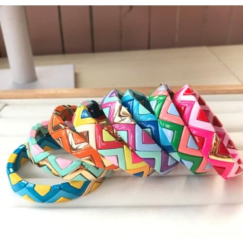 Rainbow Enamel V shape Tile Boho Bracelet,Tila Beaded Punk Stretch Bracelet,Painted Brass Pulseira Fashion Summer Jewelry QC2706