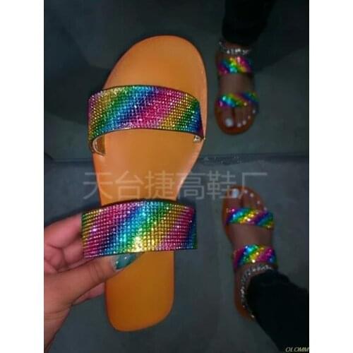 Dimond women slippers summer crystal Hollow flat Slide ladies open toe Comfort slip on Outdoor beach sandals woman shoes