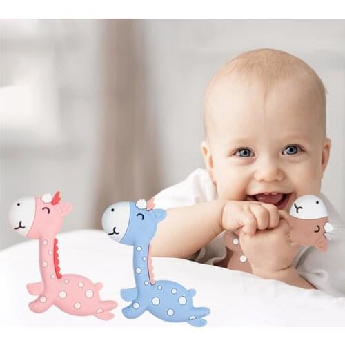 Silicone Giraffe Teethers DIY Animal Baby Ring Teether BPA Free Infant Cute Cartoon Chew Charms Food Grade Kids Teething