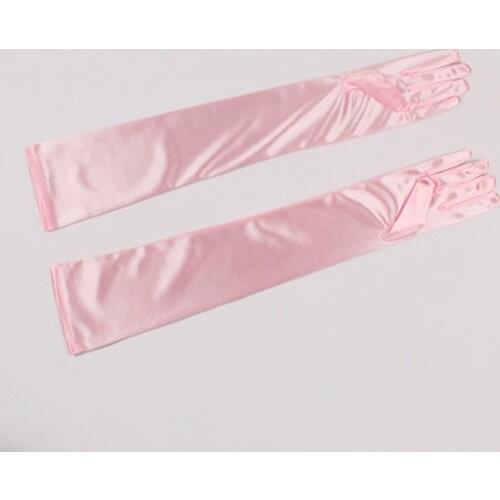 Blue Long Satin Gloves Gant Enfant Mariage Long Bridal Gloves Pink Women Party Wedding Dance Gloves Full Finger Gloves ST215