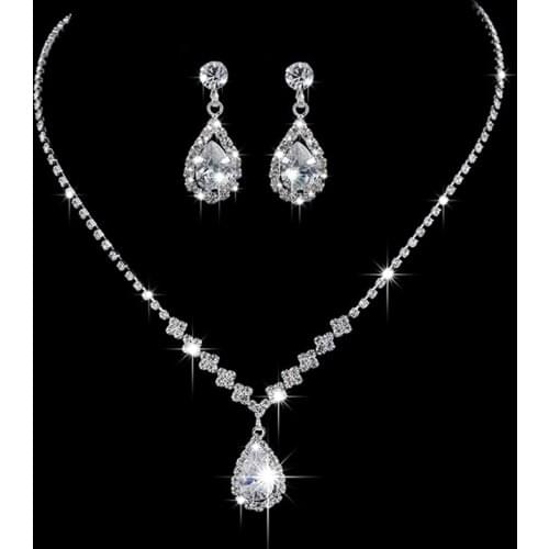 Temperament Luxury Angel Teardrop Necklace Earrings Bride Bridesmaid Wedding Jewelry Set Gifts For Women