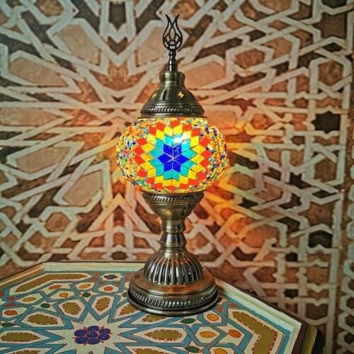Turkish Mosaic Table Lamp Glass Romantic Bed Desk Lamp Bedside Table Lightings For Bedroom Desk Decoration Light