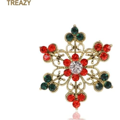 Vintage Gold-color Snowflake Flower Brooches Fashion Crystal Brooch Pin for Women Men Party Accessories Christmas Gift