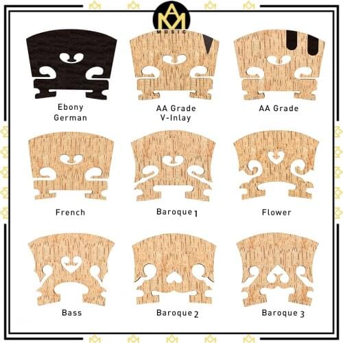 Select Figured Violin Bridge Unslotted Semi Finished Bridge Air Dried AA Grade Maple With E Ebony Insert 4/4 Size Violin Bridge