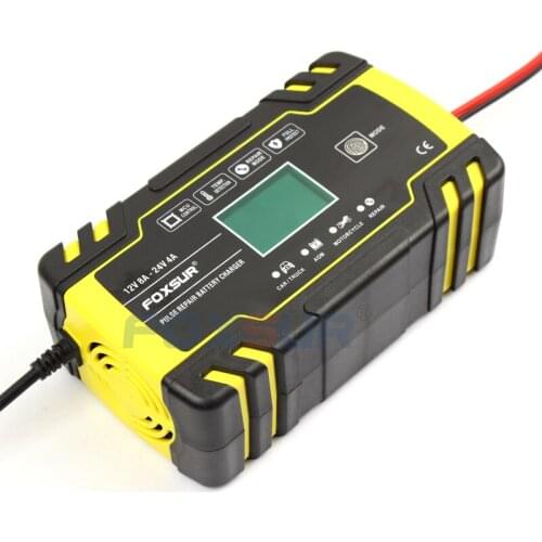 FOXSUR Car Battery Charger 12v 24v motorcycle battery repair type high power AGM SLA WET Smart battery charger