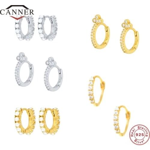 CANNER 925 Sterling Silver Hoop Earrings for Women CZ Zircon Piercing Earings Women Jewelry Round Circle Earring pendientes