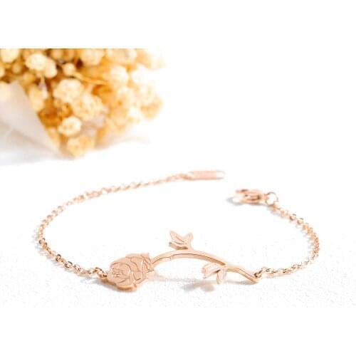 GorGor Fashion Hot Sale Rose Flower Pedant Elegant Unique Originality Statement Minimalist Rose-gold Plated Women Bracelets 995