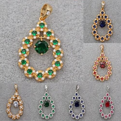 New Bohemian Oval Pendant for Women white Plated Zirconia Red Green Necklace Pendant Fashion Wedding Jewelry Accessories