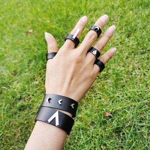 2020 Black Genuine Leather Ring for women Punk Simple Handmade Design Amazing Width Fashion Warp Ring Homme Jewelry