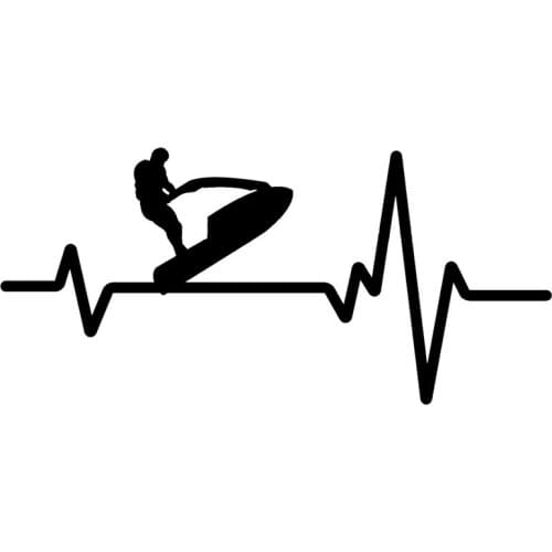 16.5CM*8.1CM Jet Ski Stand up Watercraft Heartbeat Line Vinyl Black/Silver Car Sticker C22-1158