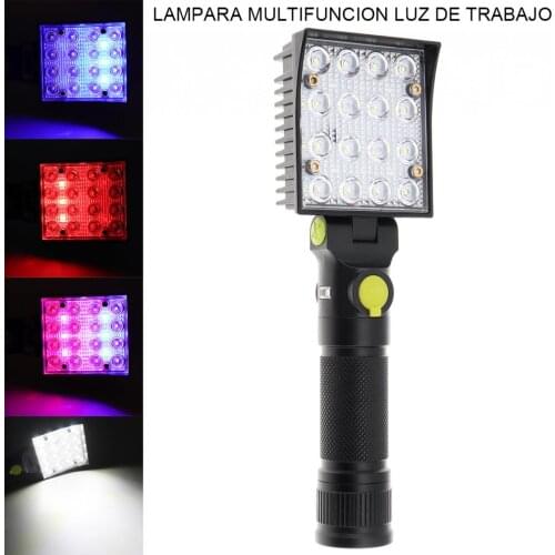 16 COB LEDs Work Flashlights White Red Blue Light Car Repair Working Lamp USB Torch Built-in Magnet Hook Tent Camping Lantern