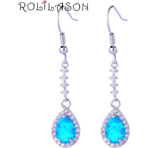 3.77g Wholesale Noble Blue Fire Opal Silver Stamped Dangle Earrings Fashion Jewelry Opal Jewelry OE568