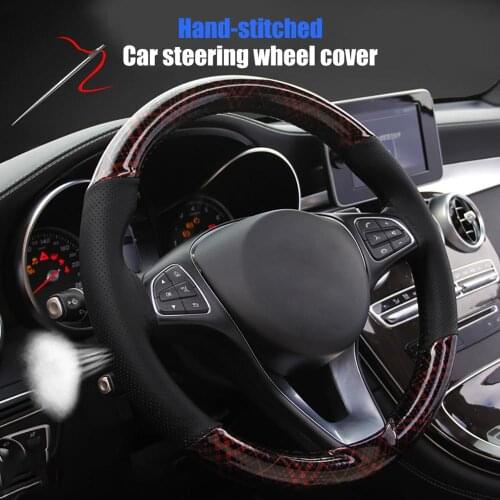 38cm Car Steering Wheel Cover Microfiber Crystal Grid Material Anti-slip Hand Sewing Steering Wheel Braid Thread Universal CSV