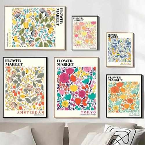 Abstract Flower Market Vintage Wall Art Canvas Painting Nordic Posters And Prints Minimalist Wall Pictures For Living Room Decor