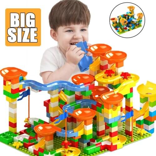 Big Size Blocks Marble Race Run Maze Ball Compatible Building Blocks Funnel Slide Toys For Children Kid Gifts