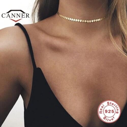 CANNER 2020 New 925 Sterling Silver Disc Necklace for Women INS Simple Chocker Clavicle Chain Necklace Fine Jewelry collares