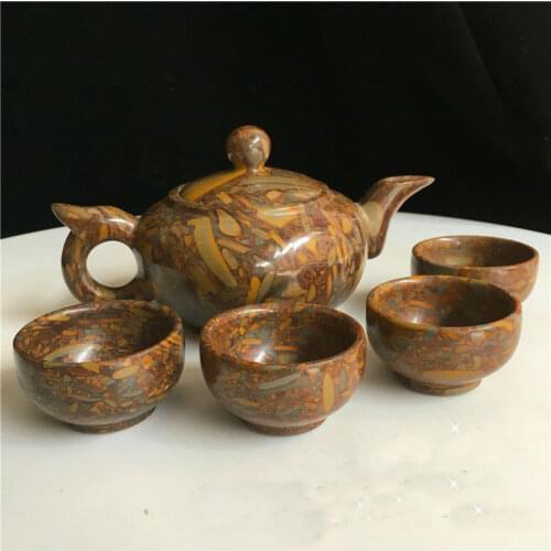 Natural Colorful Stone Tea Set Jade Kung Fu Teapot And Cup Set Free Gift Box