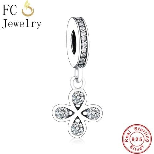 FC Jewelry Fit Original Brand Charm Bracelet Sterling Silver Clover Cloves Nutural Zircon Stone Beads Pendant Making Berloque