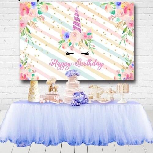 Flowers Unicorn Birthday Party Backdrops Gold Glitter Dots Girls Baby Shower Newborn Photography Backgrounds Custom