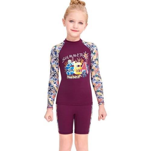 Girls Lycra Wetsuit Childrens Surfing Rash Guards kids Snorkeling Swimsuit Long sleeve Skin Diving Suit Anti-Jellyfish swimwear