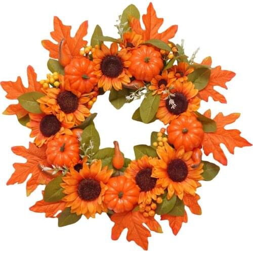Artificial Maple Leaf Wreath Front Door Fall Wreath 2021 New Autumn Pumpkin Wreath For Halloween Thanksgiving Holiday Decoration